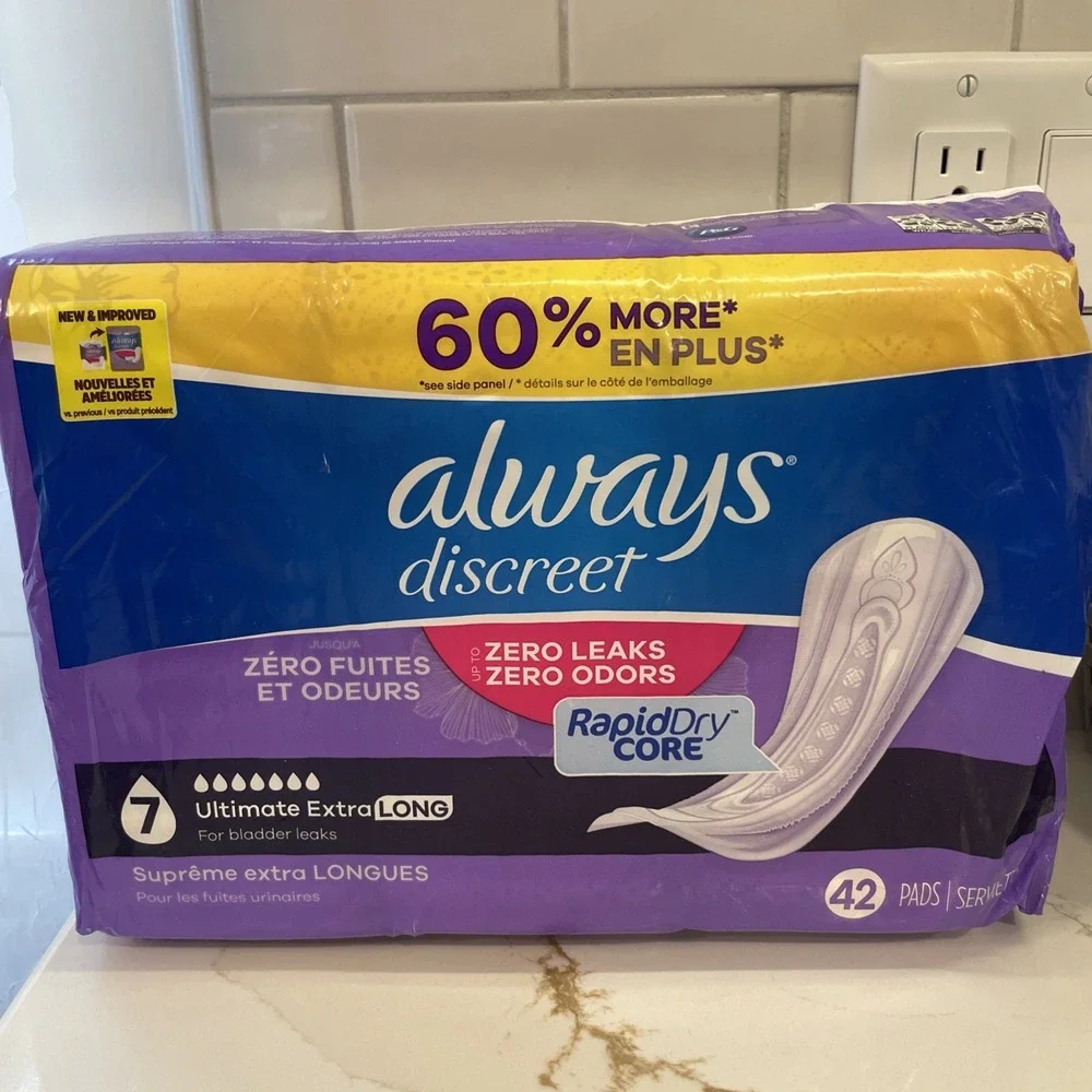 Always Discreet Pads Ultimate Extra Long 42 Count Rapid Dry Core Sealed